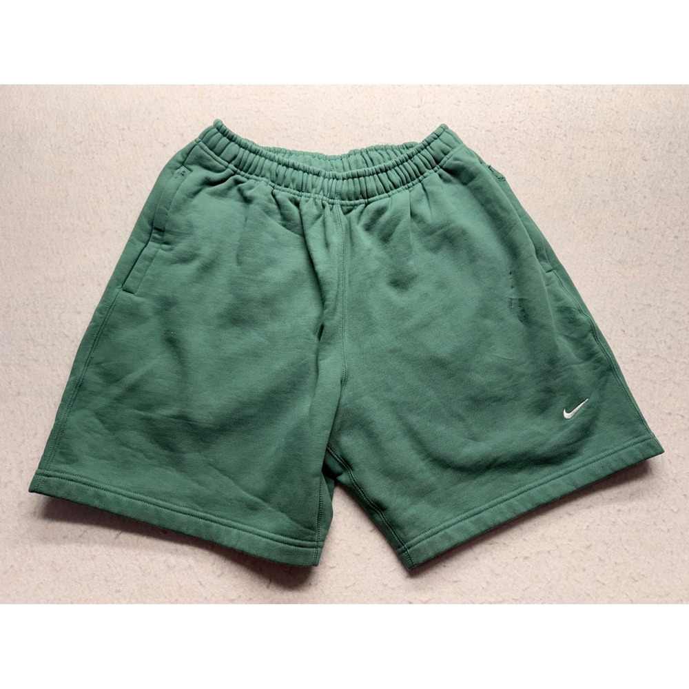Nike Mens Fleece Sweat Shorts Green Small Embroidered Swoosh Logo Drawstring